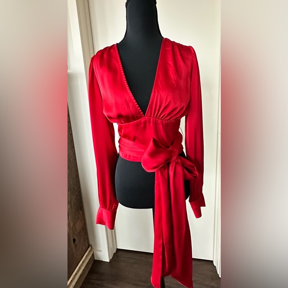 Marissa Webb Tops - Marissa Webb x RTR Tie Waist Satin Top in Red. Size 2
